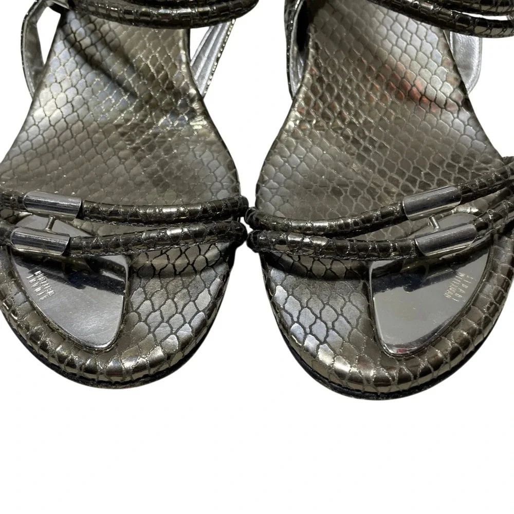 Stuart Weitzman 8 1/2 M Slingback Sandals Metallic Micro Wedge 1- 1/2 In Heel - Picture 3 of 10